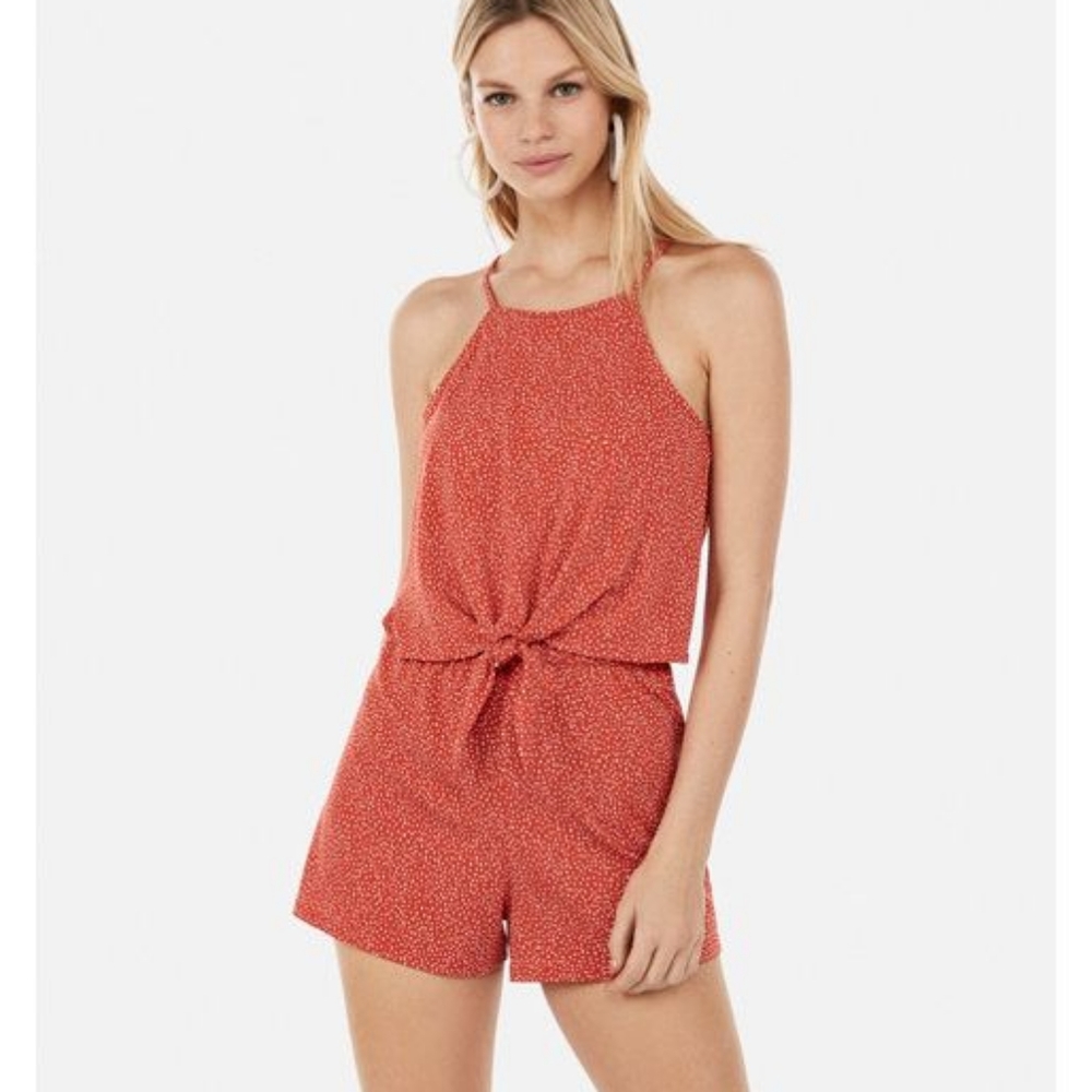 Express Tie Front Flounce Romper